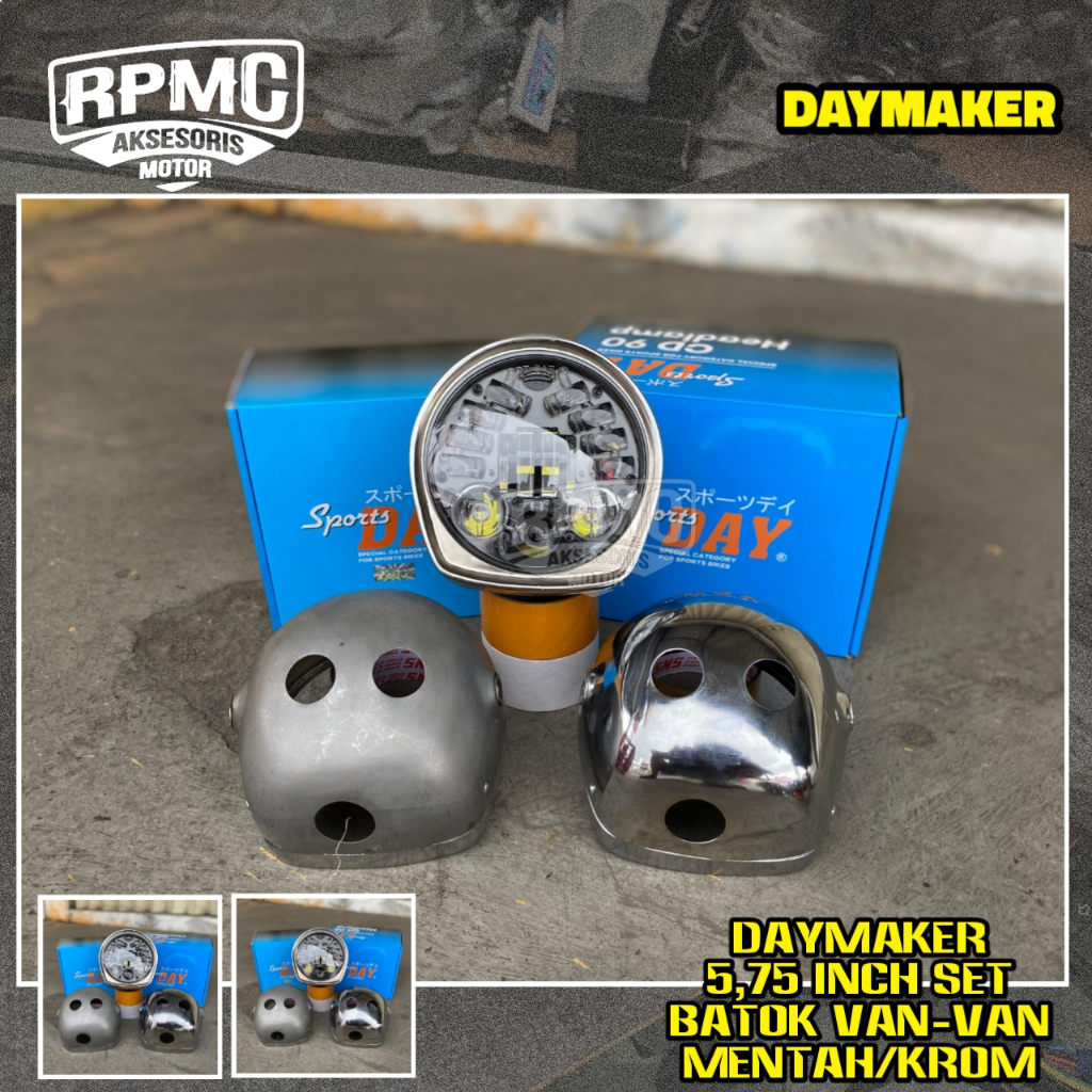 BATOK VAN VAN CROM SET DAYMAKER 5,75 INCH IMPORT 16 TITIK LED BATOK LAMPU DEPAN VANVAN KROM CB GL ME