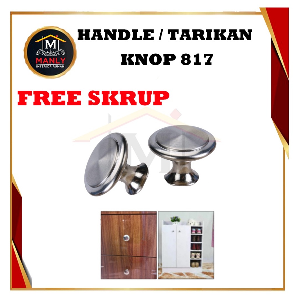 Knob knop Laci Lemari Tarikan Laci bulat 817 Stainless Bulat Stainless Pegangan Laci Drawer Nakas