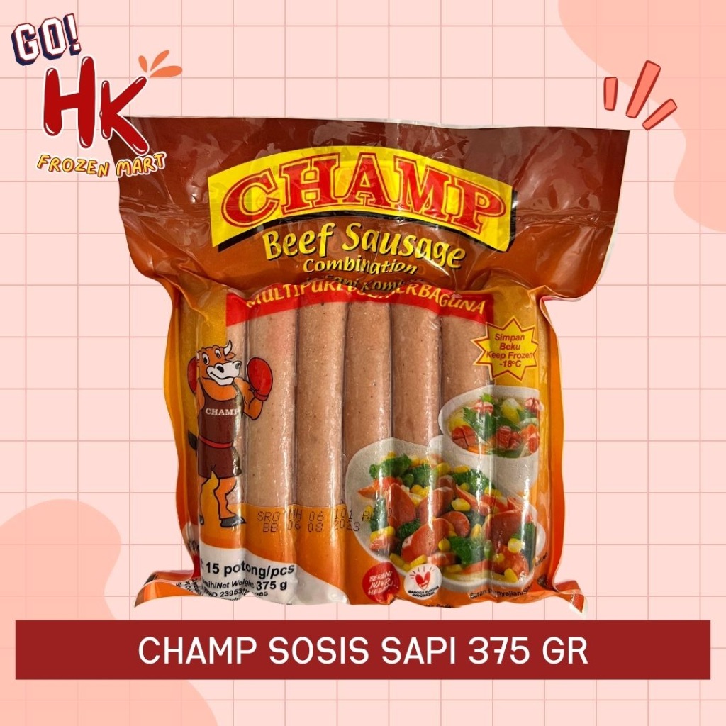 

Champ Sosis Sapi 375gr isi 15 | beef sausages bakar fiesta belfoods HK Frozen Mart