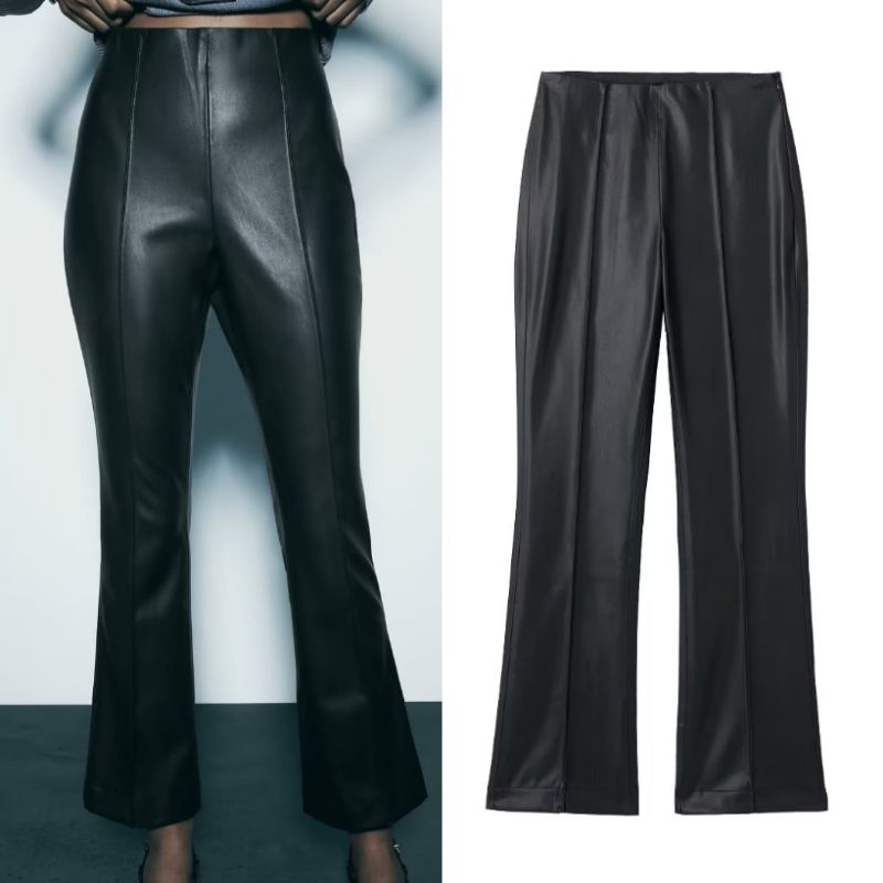 Black Straight Leather Pants  72869 (SALE)