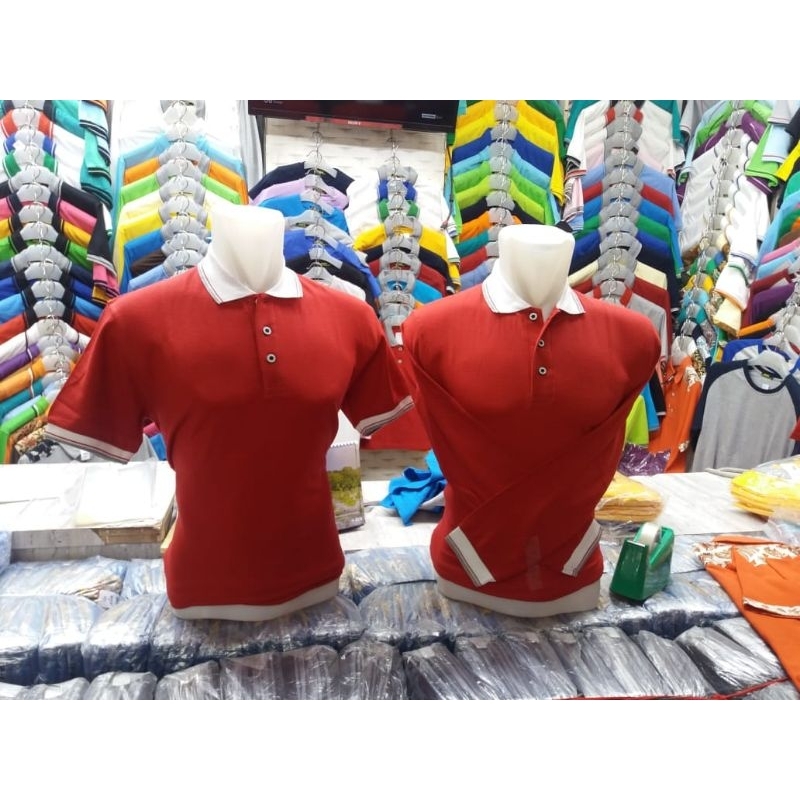 kaos kerah polo premium merah k.putih merk 607 pratama