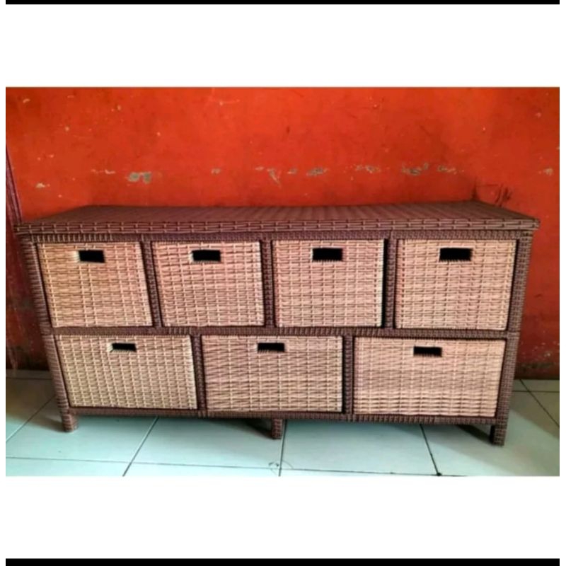 Lemari serbaguna Meja TV lemari laci rotan sintetis  laci 7 minimalis