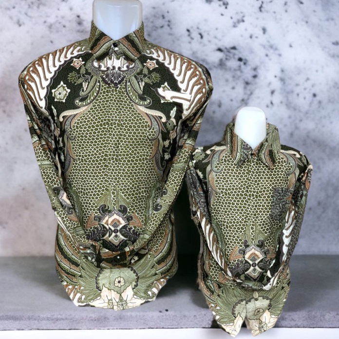 Diskon SAGE BARU,Batik Couple ayah dan anak lengan panjang lapisan furing Warna hijau sage,Kemeja ba