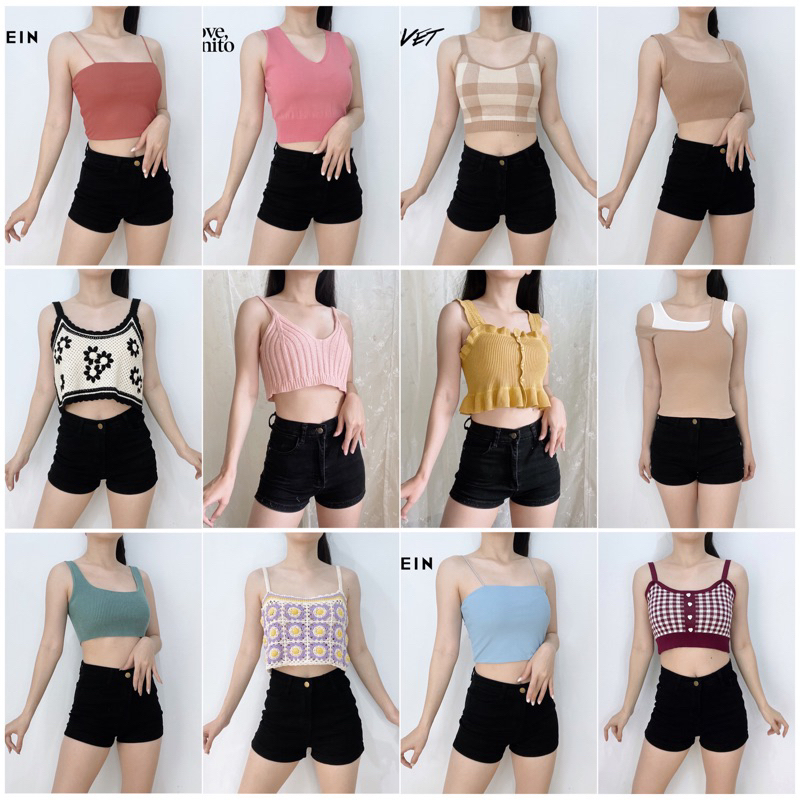 RIB KNIT CROCHET CROP TOP - Blouse Atasan Pendek Polos Rajut Ribbed Beach Wear Bikini Outer Baju Pan