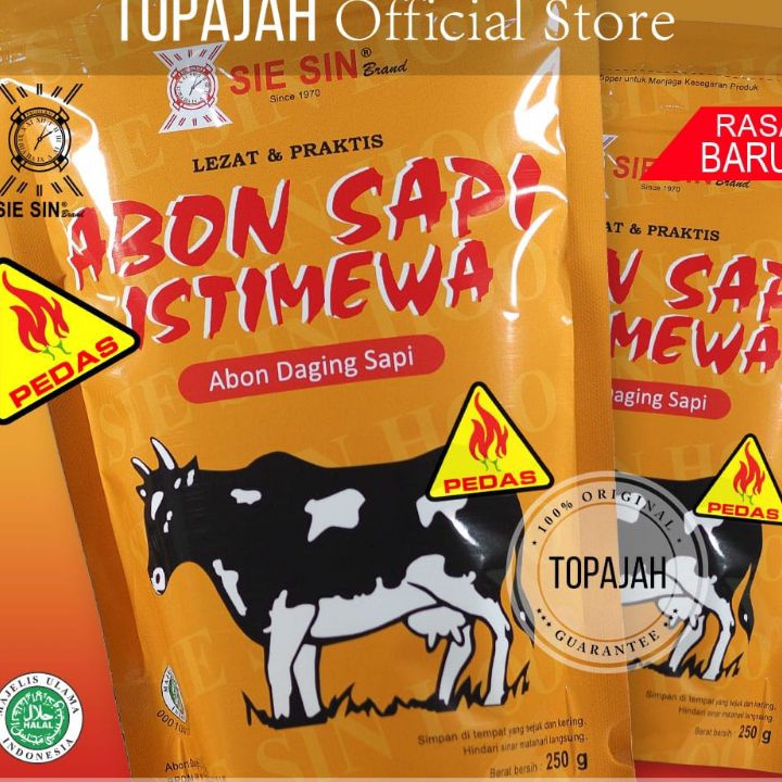 

Terbatas Abon sapi spesial polos/bawang/Pedas “SIE SIN” 250gr HALAL