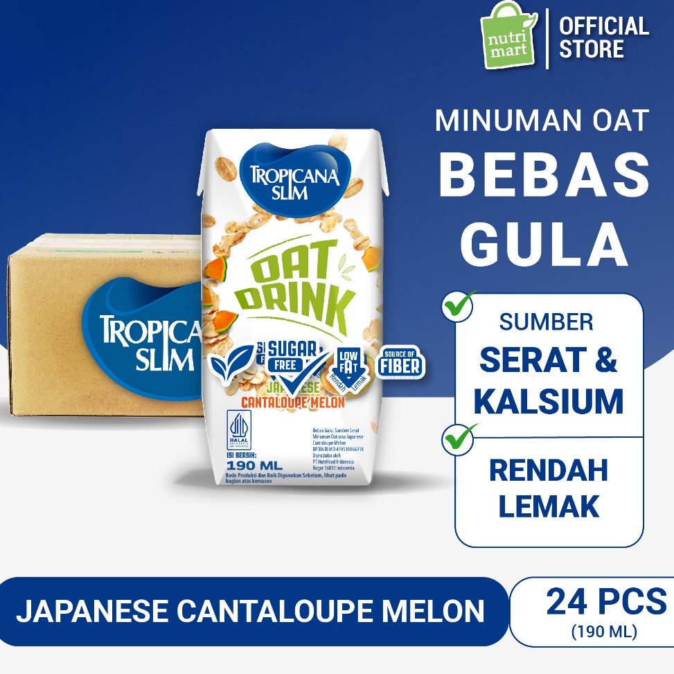 

DPB 1 Karton - Tropicana Slim Oat Drink Japanese Cantaloupe Melon 190 ml (RTD) - Minuman Oat Vegan Plant Based Bebas Gula ➝Hot Sale