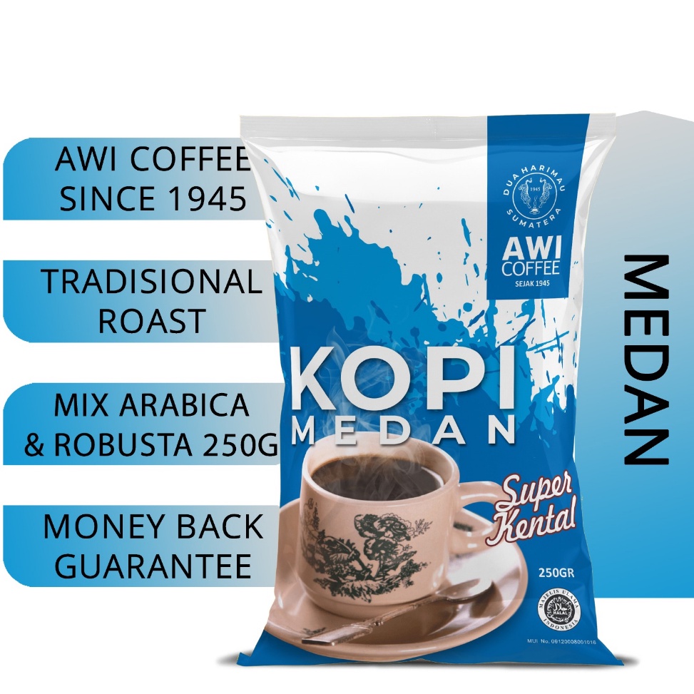 

TIPE BTM473 Awi Kopi Medan 250Gr Bubuk | Ground Coffee Powder | Sidikalang Tradisional | Arabica Robusta Blend
