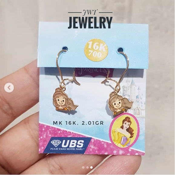 GIWANG ANTING EMAS ANAK PRINCESS DISNEY JASMINE BELLE AURORA