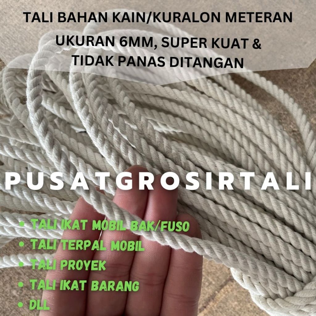 TALI TAMBANG KAIN 6MM METERAN/ TALI BAHAN KAIN 6MM/ TALI KURALON/ TALI TRUK