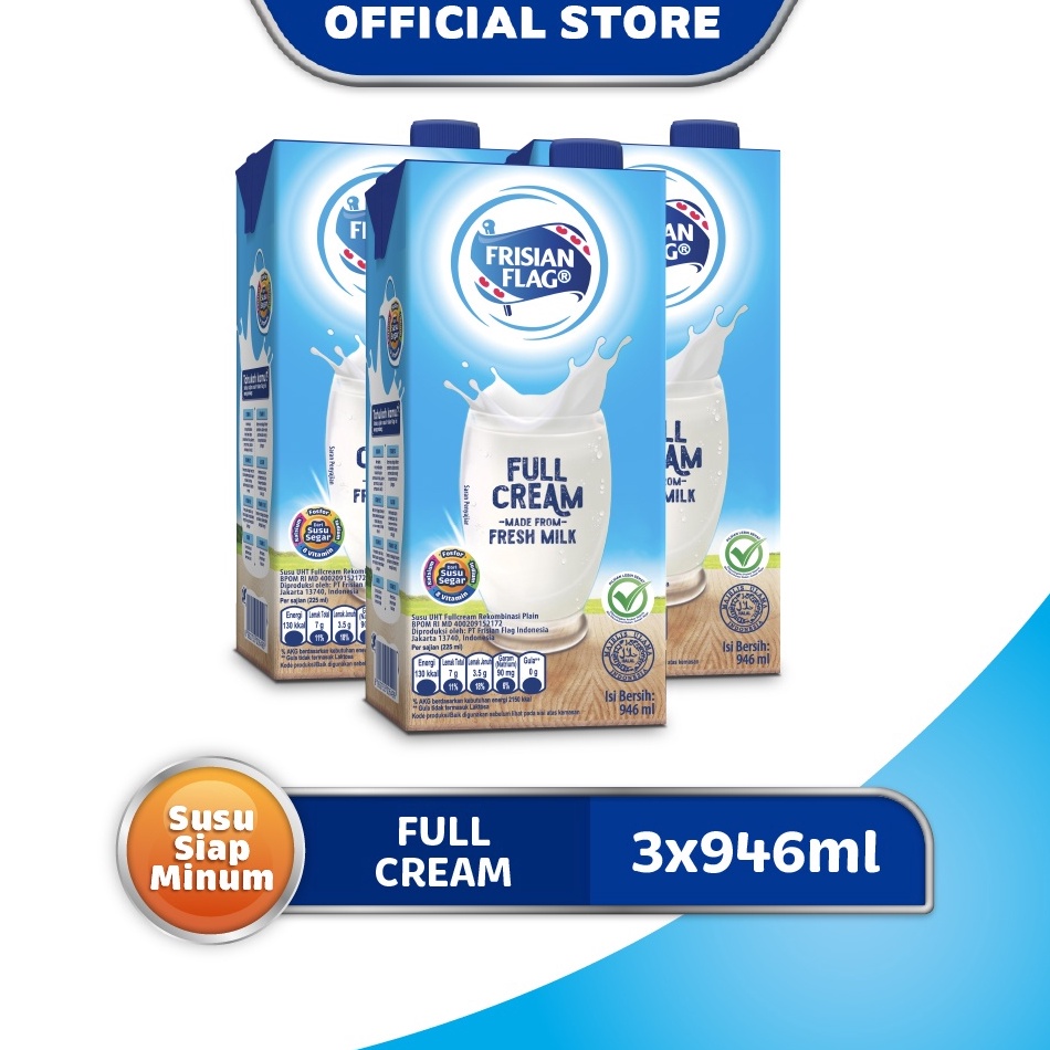 

KODE VKV136 Frisian Flag Family UHT Full Cream 946 ml x 3 pcs