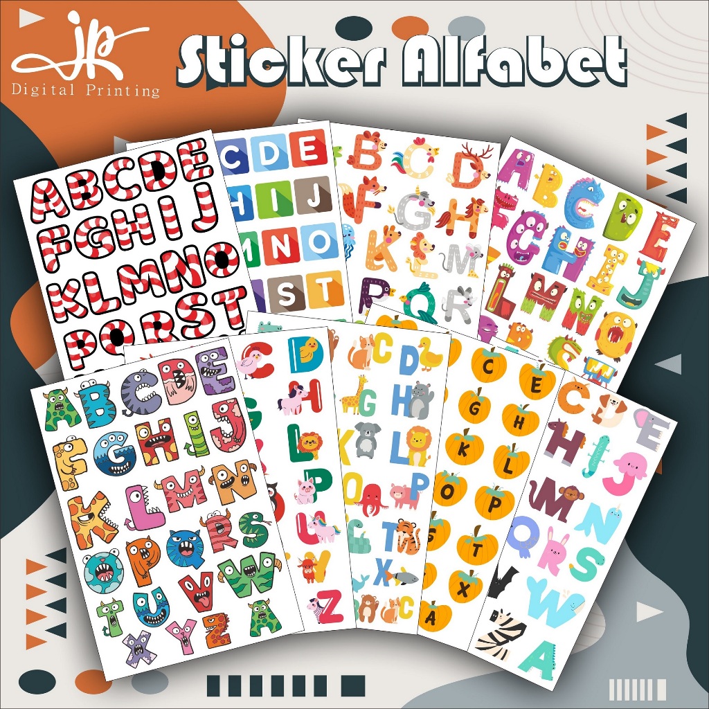 Alphabet Sticker - Stiker Abjad abc Setiker alphabet Huruf a-z Stiker Jurnal hp laptop | stiker Mura