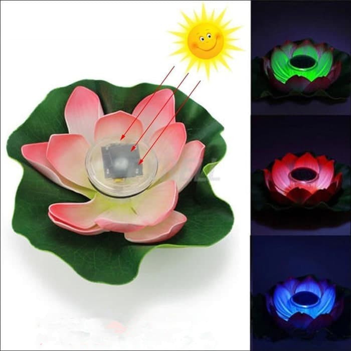 Lampu hias led RGB Bunga LOTUS teratai Apung air tenaga solar power surya matahari Kolam renang pema