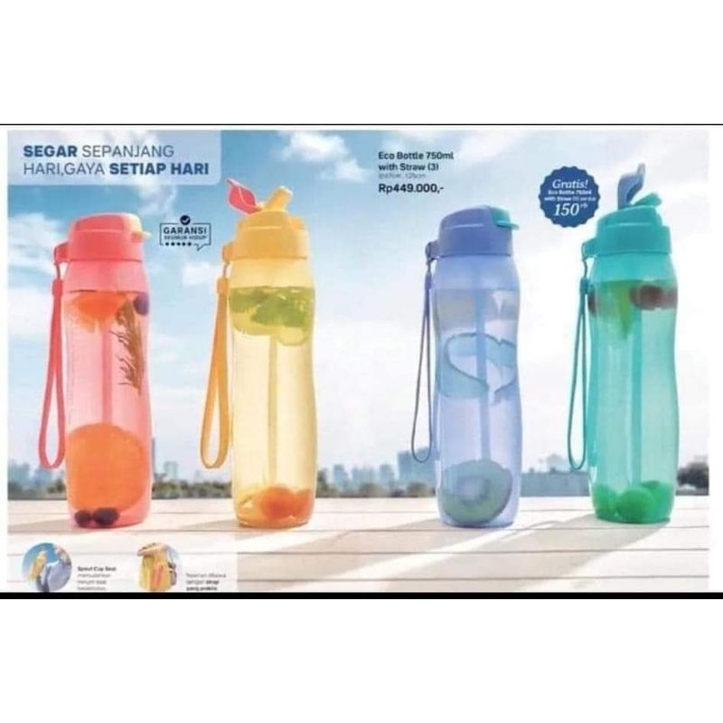 Eco Bottle botol minum Tupperware Eco straw 750ml