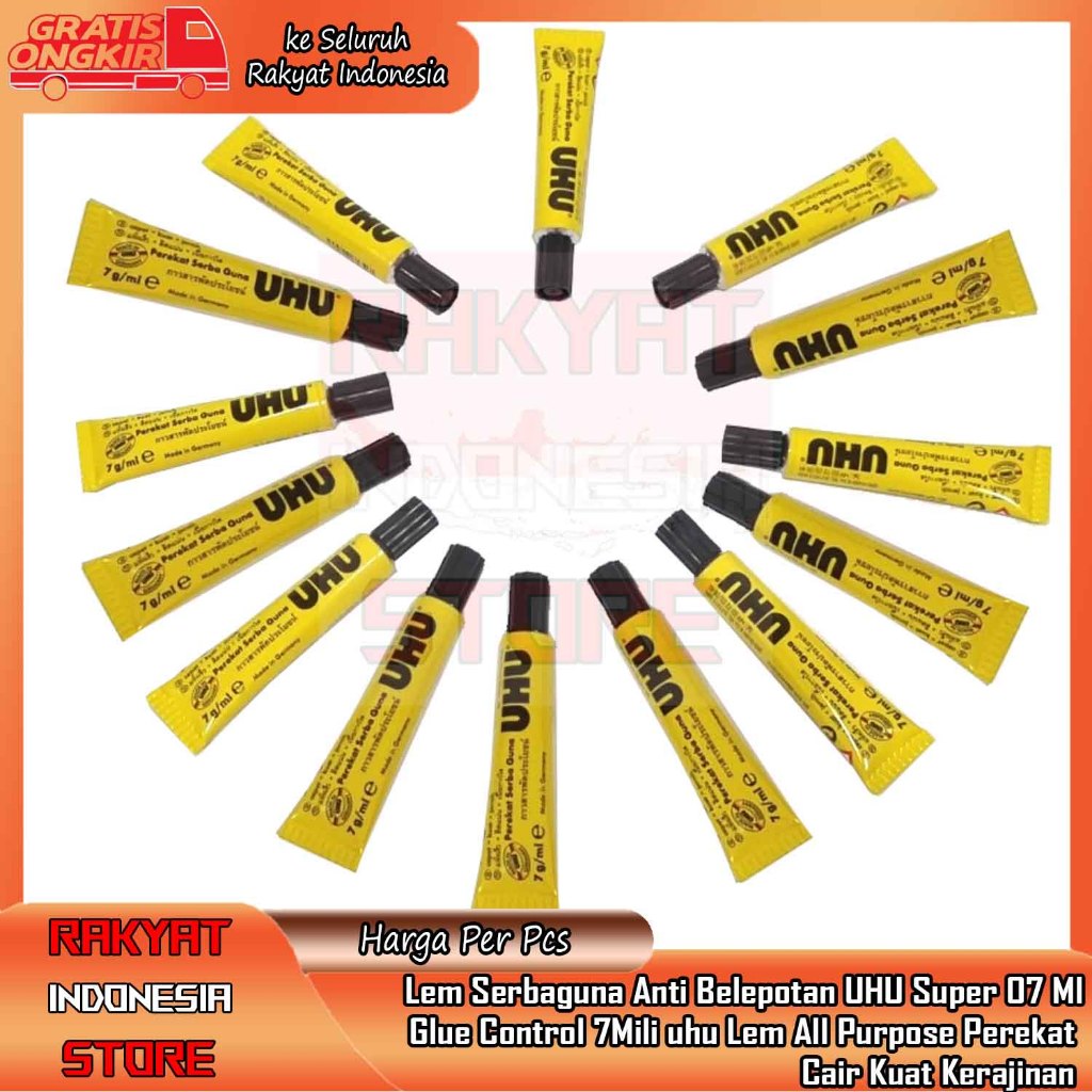 

Lem Serbaguna UHU 7 ML Lim Plastik Kain Kertas Sepatu Tas Kulit Karet Permata Perhiasan Prakarya Super Glue Control All Purpose Adhesive Perekat Liquid Bening Cair Kuat Kerajinan awet cairan Made in Germany Anti Belepotan