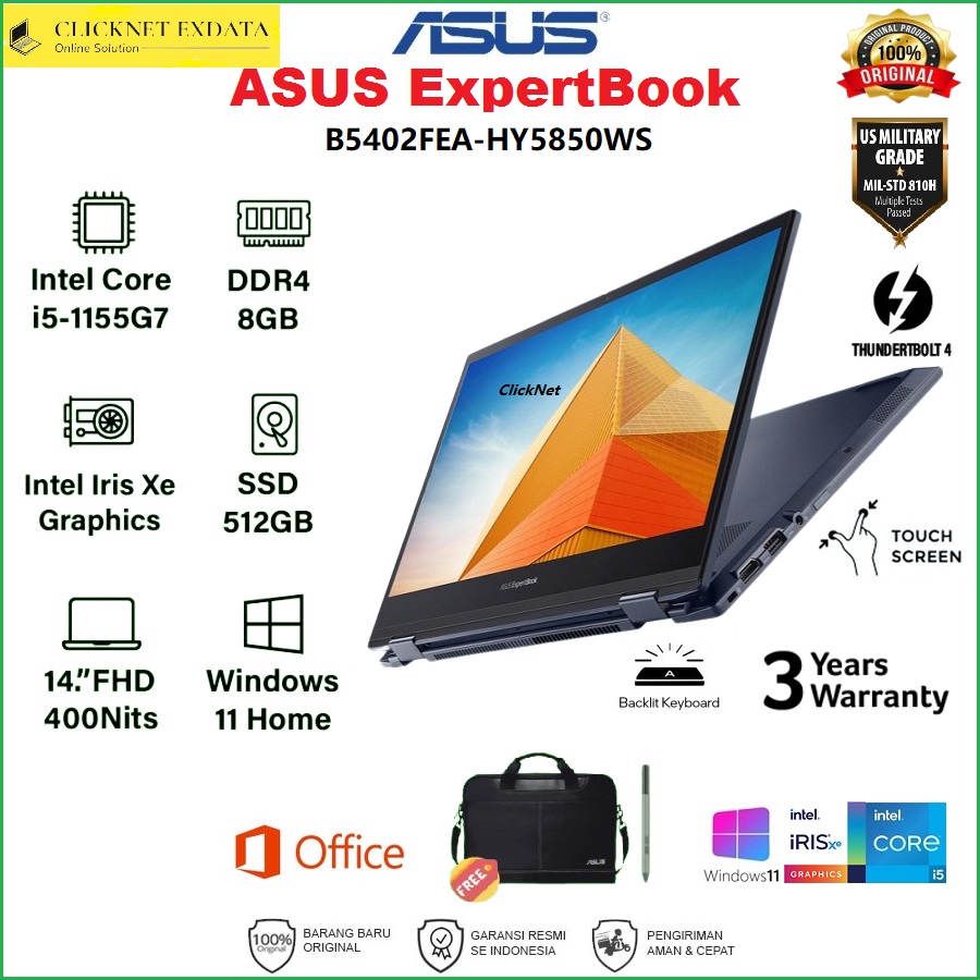 ASUS EXPERTBOOK B5402FEA I5-1155G7 8GB 512GB SSD FHD WIN11 OHS