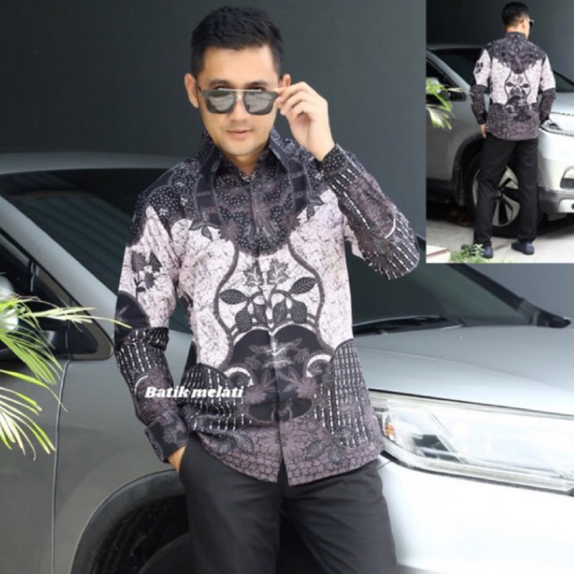 kemeja batik pria putih slimfit katun prima premium super