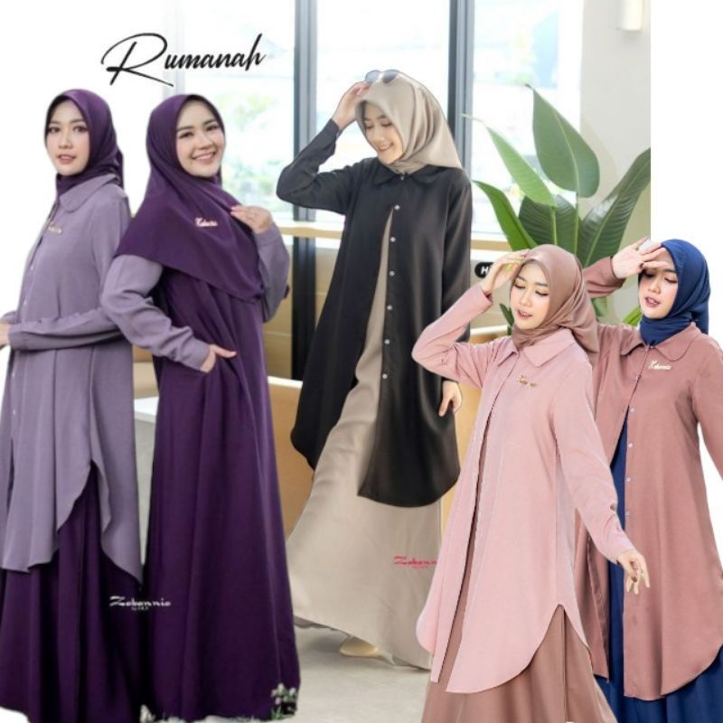 RUMANAH SET TUNIK OVERALL & HIJAB • READY STOK