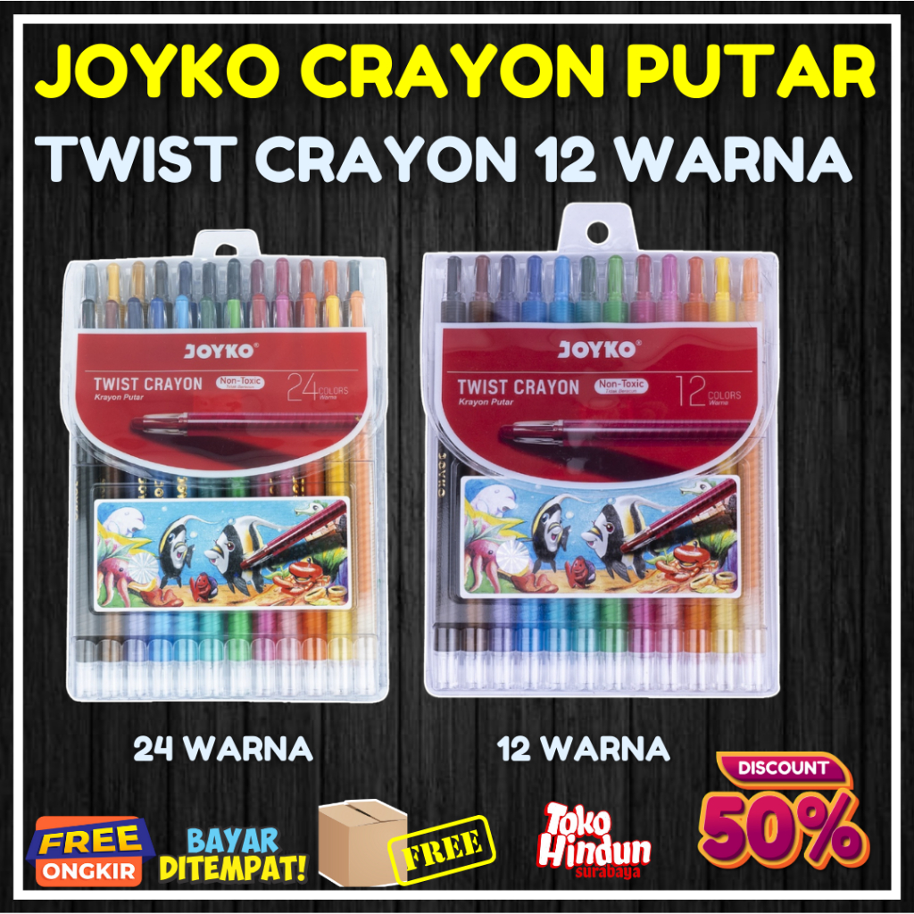 

OIL PASTEL / CRAYON / KRAYON PUTAR PANJANG MURAH ISI 12 WARNA MERK JOYKO