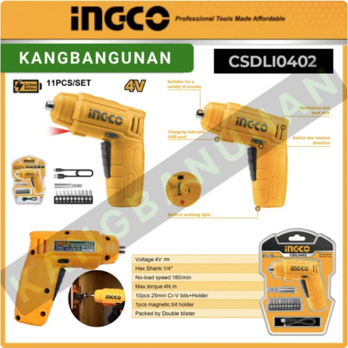 Mesin Obeng Cordless 4V / Obeng Baterai / Screwdriver INGCO CSDLI0402