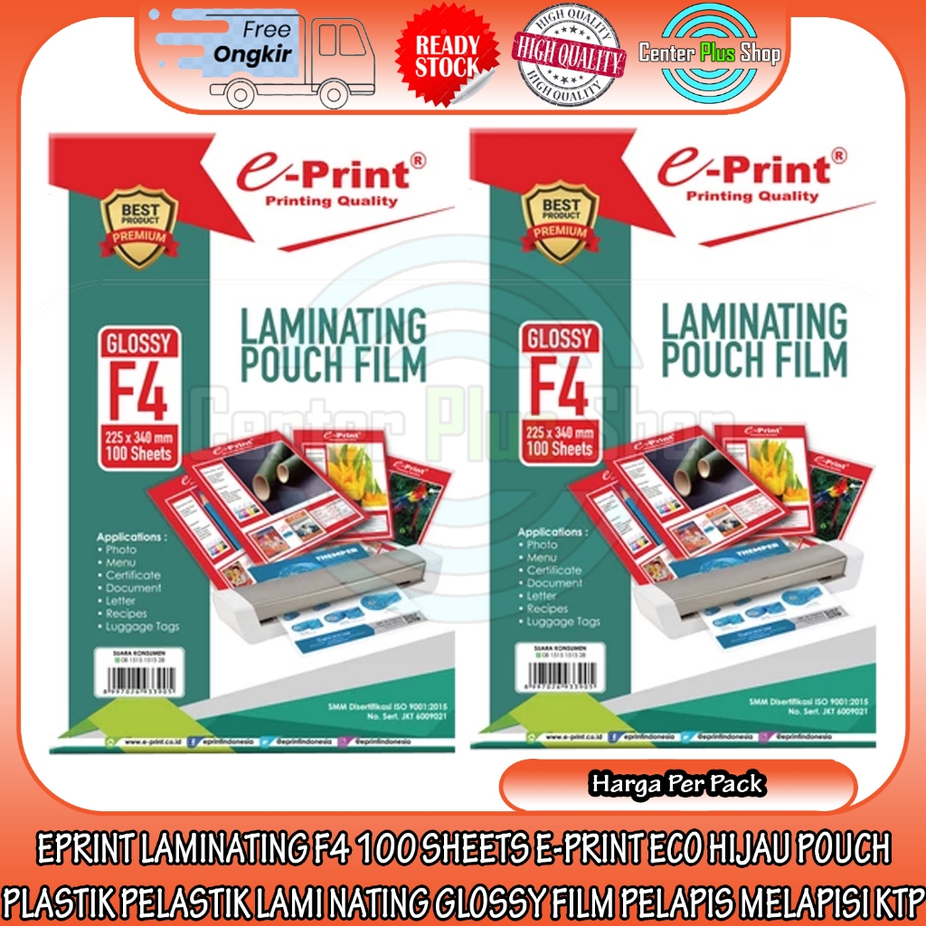 

LAMINATING POUCH PLASTIK F4 100 SHEETS E-PRINT ECO HIJAU PELASTIK LAMI NATING GLOSSY FILM PELAPIS MELAPISI KTP SERTIFIKAT LAPISAN PELINDUNG SERTIFIKAT FOTO PHOTO DOKUMEN SURAT KARTU MENU PREMIUM ORIGINAL 100 PCS 225X340 MM JERNIH POLOS BENING ALAT