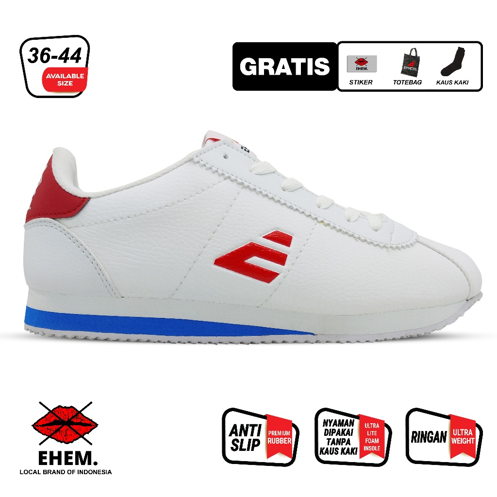 Ehem - Sepatu Sneakers Unisex Pria Wanita Catch White Red