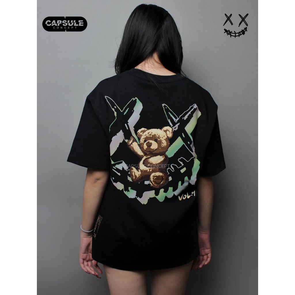 RIC Ricky Is Clown Little Bear Reflective Smiley Black Tee