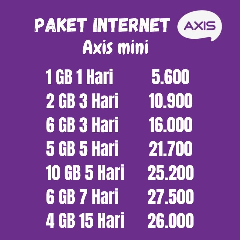 paket internet axis mini 1gb 2gb 6gb 5gb 10gb 4gb /paket data axis murah/kuota internet axis murah/n