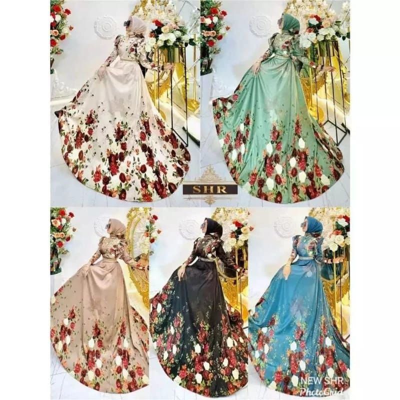 SHR ORI 100% DRESS MAXI SCUBA REMPEL BUNGA SYAHIRA