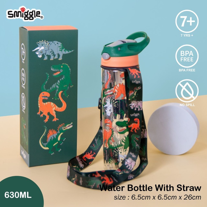 SMIGGLE botol minum junior 630 sedotan silicon tali panjang/smiggle botol dino unicorn