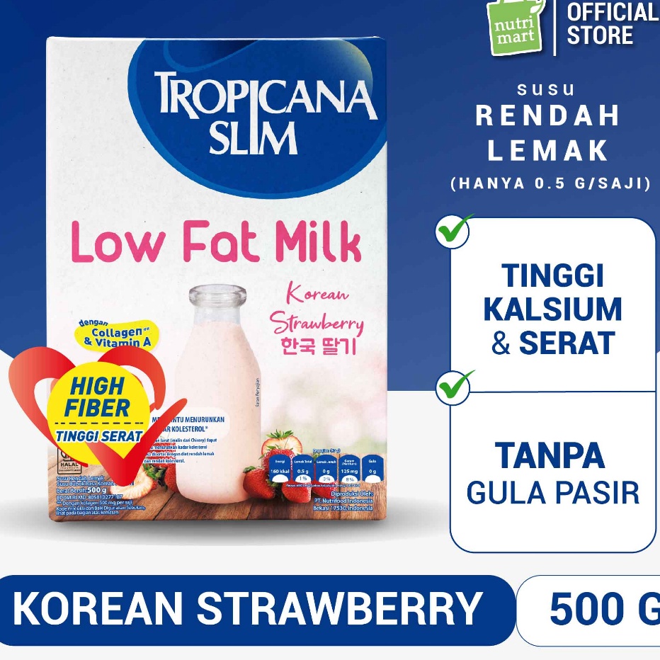 

KODE NWG913 Tropicana Slim Low Fat Milk Korean Strawberry 500 gram – Susu Diet dengan Kolagen
