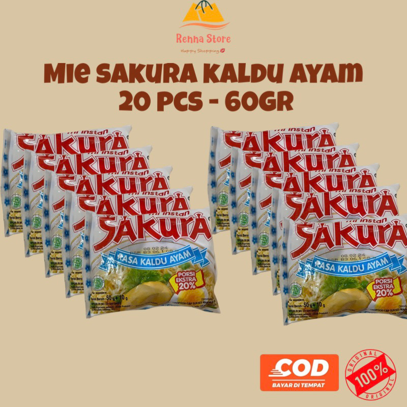 

SAKURA Mie Kuah Kaldu Ayam 50+10 gr extra 20 persen (isi 20pcs)