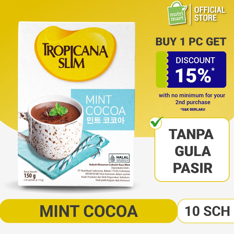 

[♢N45➢] Tropicana Slim Mint Cocoa 10 Sachet - Minuman Cokelat Mint Nikmat Tanpa Gula Pasir Product Impor