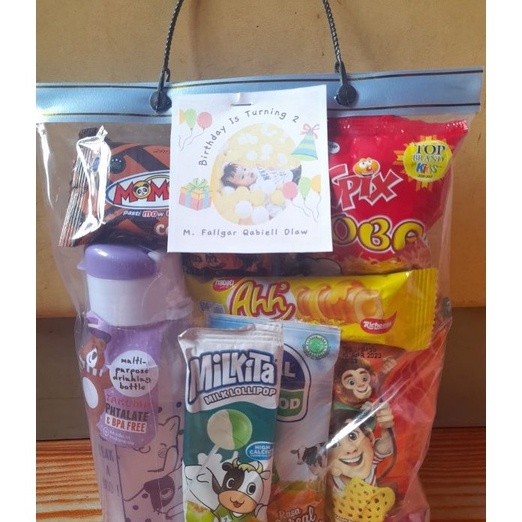 

Kode LIO575 Bingkisan Snack Ulang Tahun Anak Hampers Ultah+Botol Sovenir