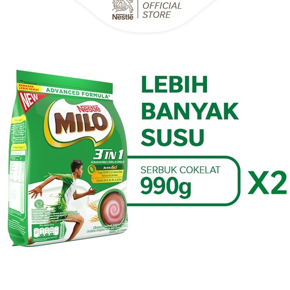 

MILO 3in1 ACTIV-GO Susu Coklat Pouch 990 Gr x 2pcs ➼Diskon Promo