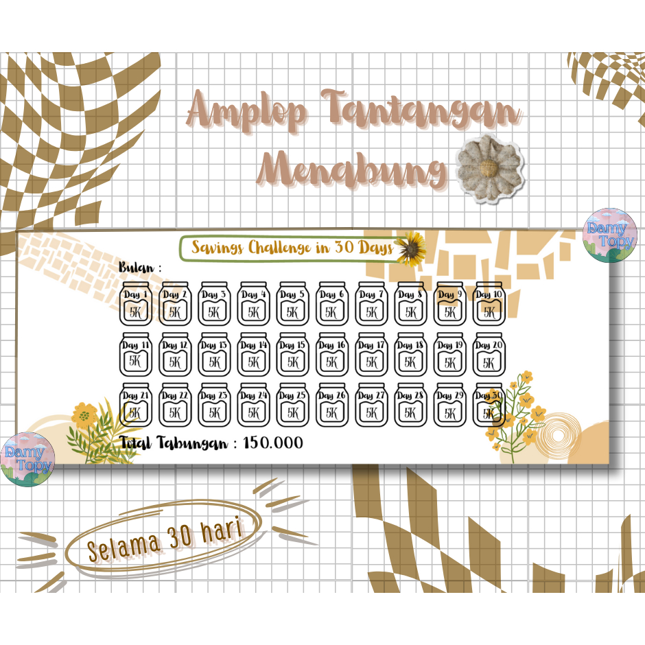 

Amplop Tabungan | Amplop Challenge Custom | Target Menabung | Savings Challenge in 30 Days