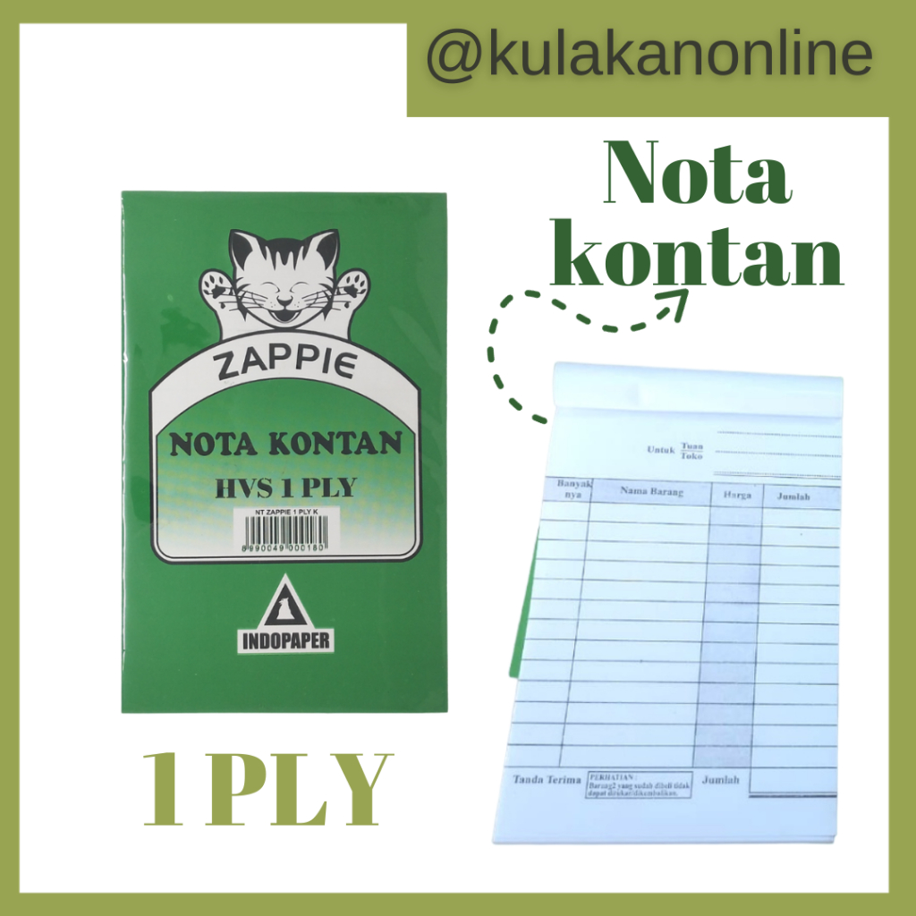 

Nota Kontan Kecil 1 ply Zappie / Nota Kontan HVS Indopaper Zappie Kecil 1 ply (1 Pack isi 10 Pcs)