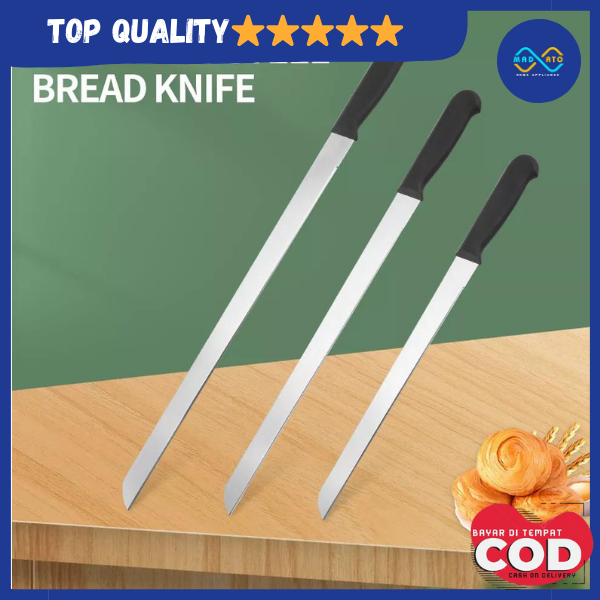 Pisau roti stainless pisau gerigi panjang serrated Bread Cake Knife Pisau Roti Gandum Pisau Pemotong