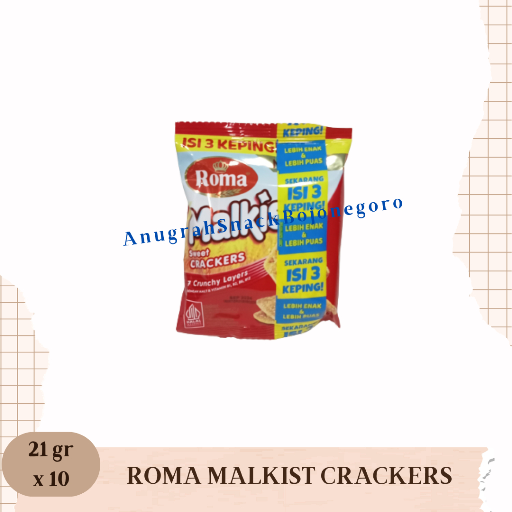 

Roma Malkist Renceng (Crackers 21gr / Abon 21gr / Coklat 18gr)