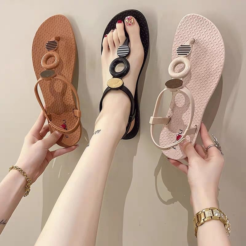 Sandal Jepit Tali Wanita/Sandal Pantai Cantik Bohemian Segitiga/Bulat