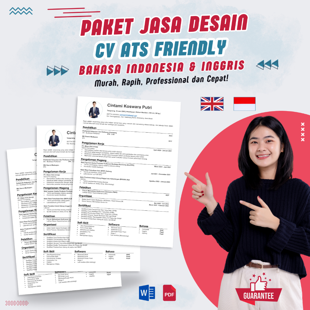 Paket Jasa Pembuatan CV ATS Friendy Bahasa Inggris dan Indonesia