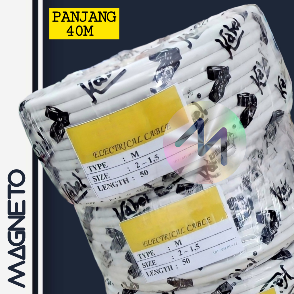 KABEL NYM 2x1.5 PANJANG 50Y PUTIH CABLE KAWAT ISI 2 JALUR HARGA 1 ROLL KBL INSTALASI LISTRIK PLN 40M
