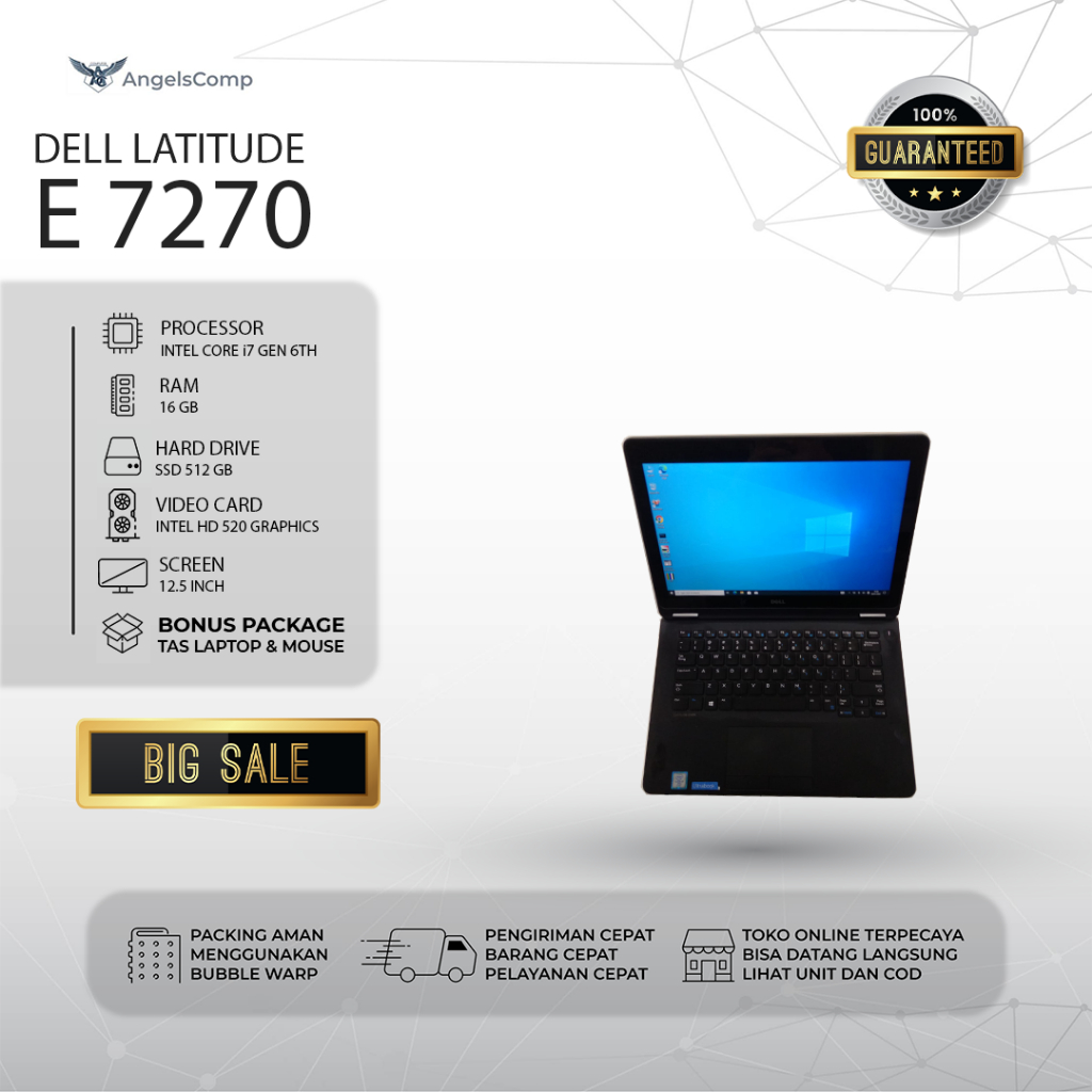 Dell Latitude E 7270 i7 Gen 6 - Ram 16 SSD 512