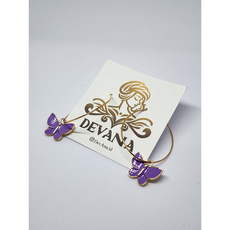 Anting wanita bulat kupu-kupu ungu anting korea anting bulat anting fashion lucu import
