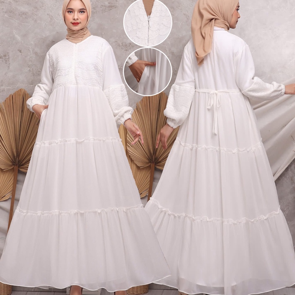 stok baru.. KKUM OFFICIAL Gamis Putih JUMBO Baju Lebaran Umroh Haji Busana Muslim Hijab Dress Brukat