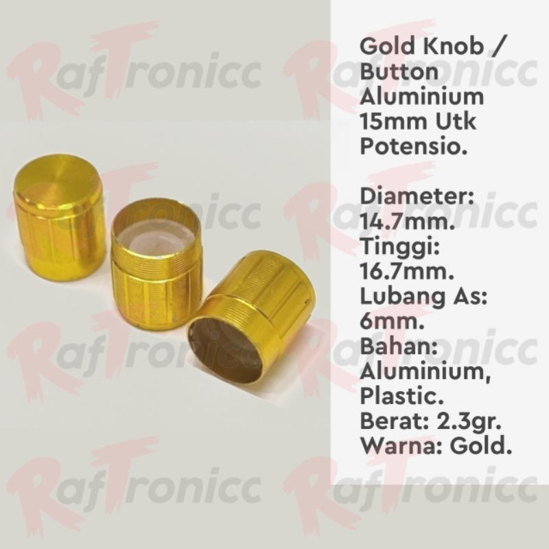 Knob Gold / Button Aluminium 15mm Utk Potensio