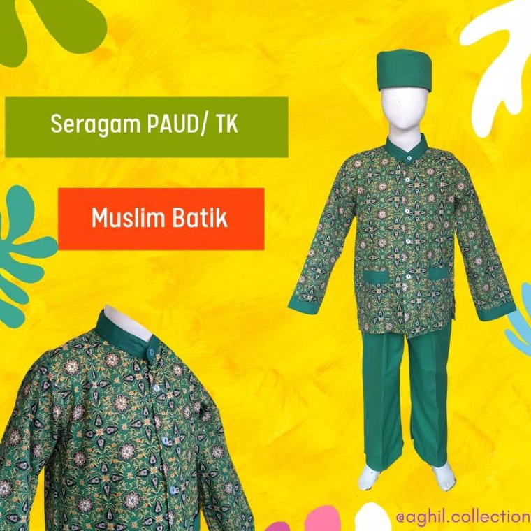 Stok Terbatas.. SERAGAM TK/PAUD MUSLIM BATIK BAJU TK/PAUD MUSLIM BATIK HIJAU