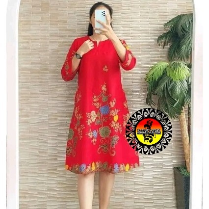DRESS BATIK WANITA KEKINIAN LAPIS TRIKOT MOTIF BUNGA || PAKAIAN CANTIK DAN ELEGAN
