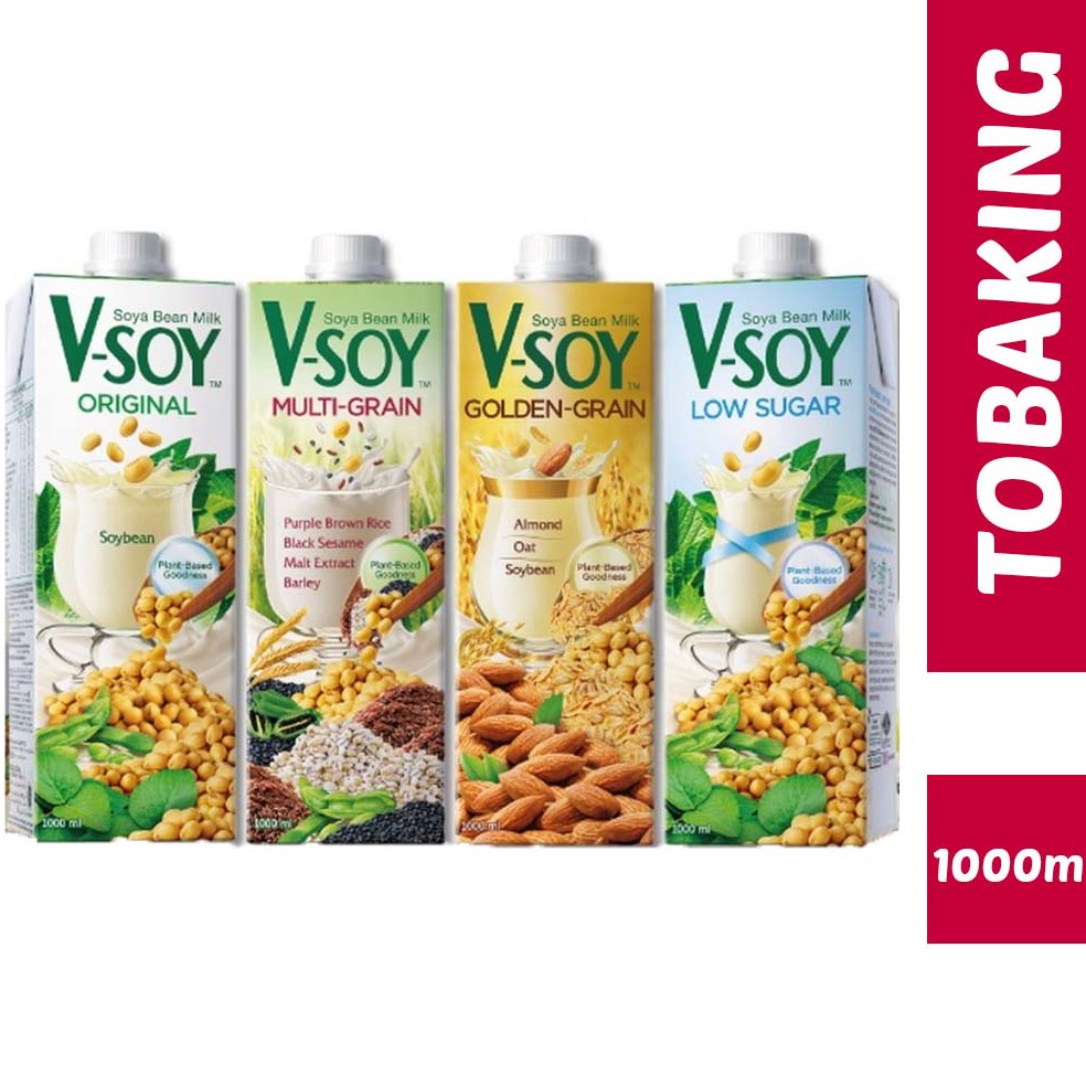 

[☛A60\] V-SOY Susu Kedelai V Soy vsoy Soya Milk UHT Multigrain / Original / Low Sugar / Golden Grain 1 liter Promo Murah