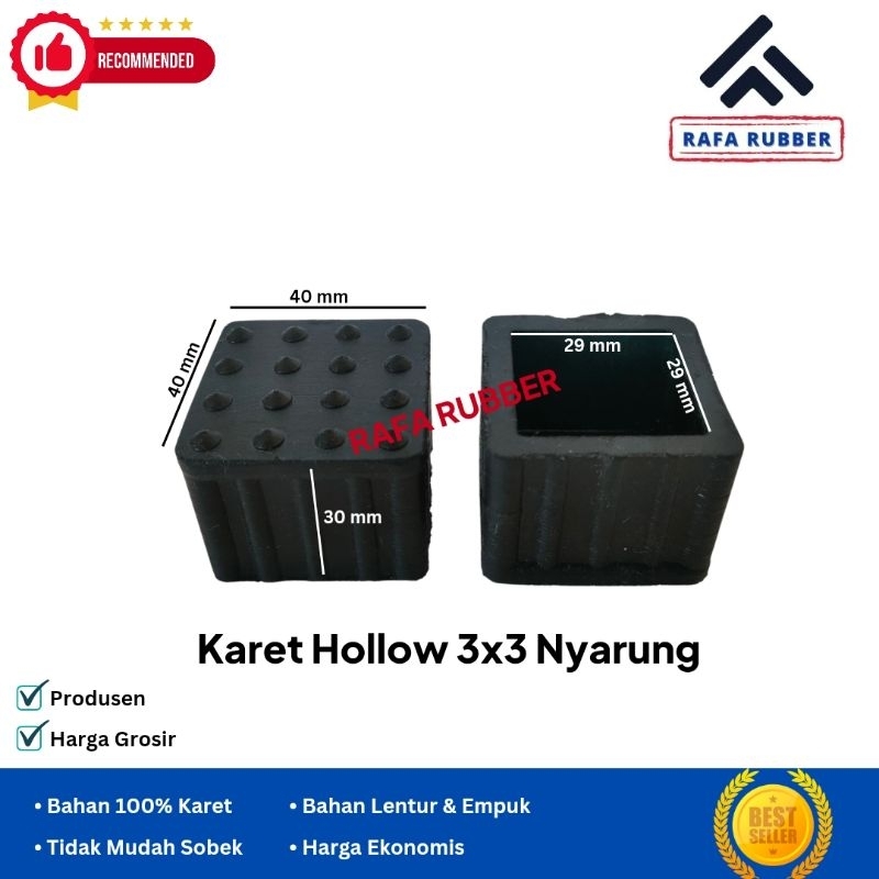 KARET KAKI HOLLOW 3X3 NYARUNG GARIS TEBAL KARET KAKI MEJA KURSI RAK BESI HOLO