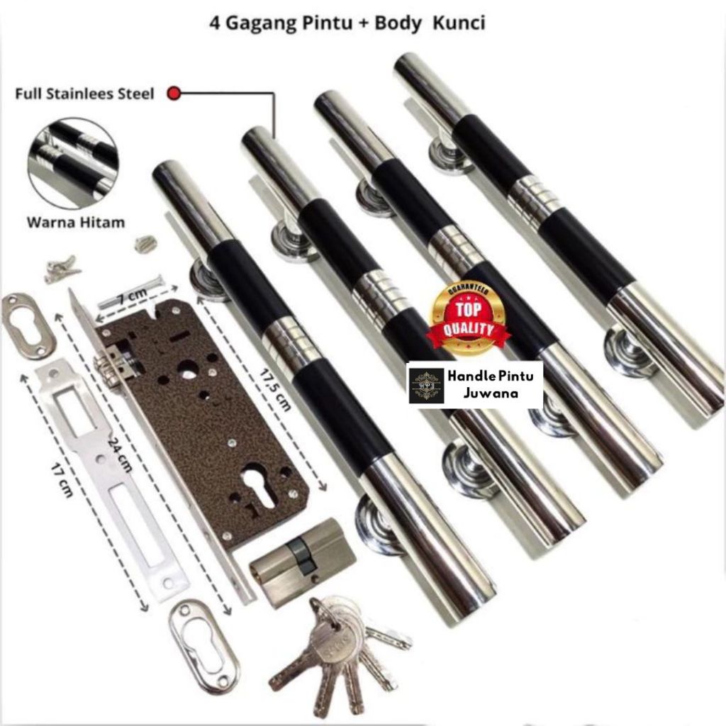 Satu set kunci dan 4 pcs handle pintu rumah suling bulat panjang 33cm 45cm 60cm Pegangan pintu 2 dau